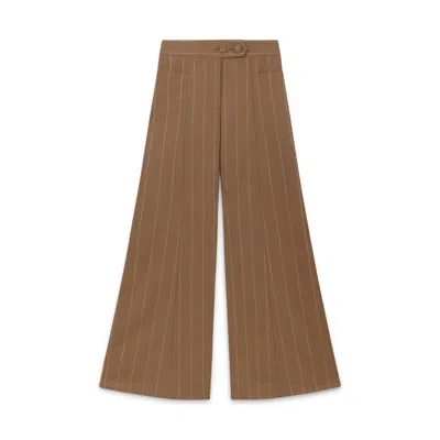 Amanda Thompson Couture Women's Brown Anderson Flared Trouser / Wool / Sand Pinstripe