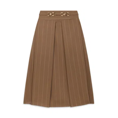 Amanda Thompson Couture Women's Brown Marlo Box Pleat Skirt / Sand Pinstripe