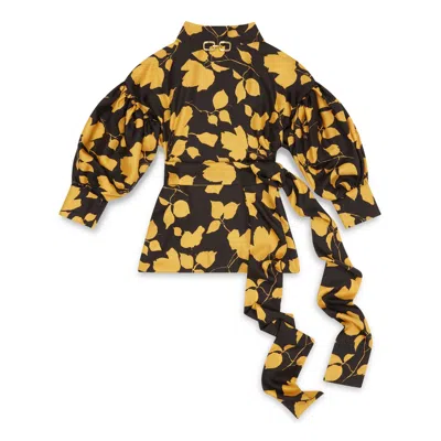 Amanda Thompson Couture Women's Wren Blouse / Black And Gold Floral