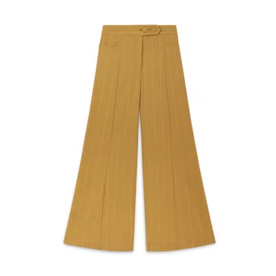 Amanda Thompson Couture Women's Yellow Anderson Trouser / Wool / Mustard Pinstripe