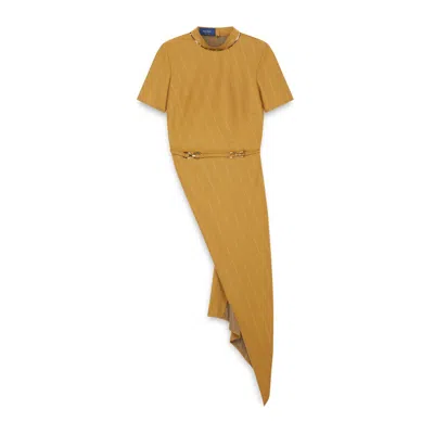 Amanda Thompson Couture Women's Yellow Tilda Asymmetric Top/ Mustard Pinstripe