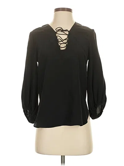 Pre-owned Amanda Uprichard 3/4 Sleeve Silk Top Black Open Neckline Tops