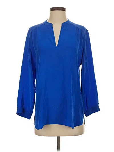 Pre-owned Amanda Uprichard 3/4 Sleeve Silk Top Blue Open Neckline Tops