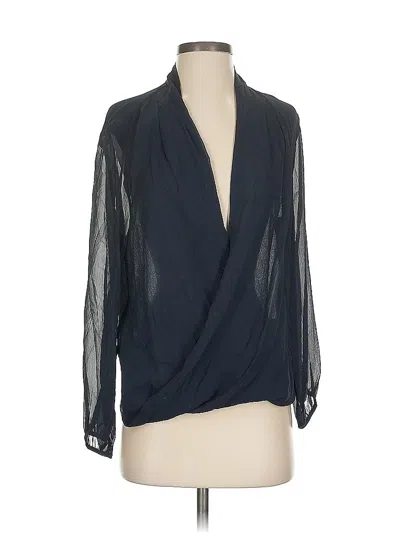 Pre-owned Amanda Uprichard 3/4 Sleeve Silk Top Blue Plunge Neckline Tops