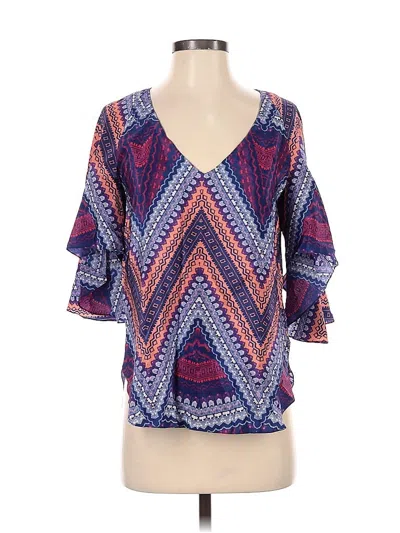 Pre-owned Amanda Uprichard 3/4 Sleeve Silk Top Blue V Neck Tops