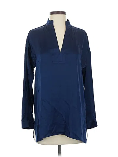 Pre-owned Amanda Uprichard 3/4 Sleeve Silk Top Blue V-neck Tops