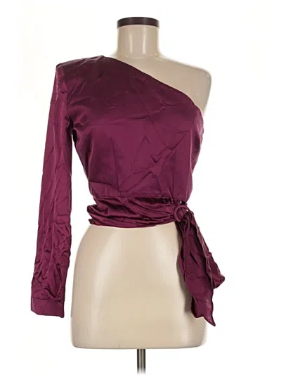 Pre-owned Amanda Uprichard 3/4 Sleeve Silk Top Burgundy One Shoulder Neckline Tops