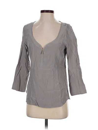 Pre-owned Amanda Uprichard 3/4 Sleeve Silk Top Gray Plunge Neckline Tops