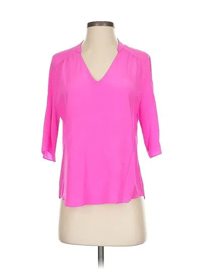 Pre-owned Amanda Uprichard 3/4 Sleeve Silk Top Pink V Neck Tops