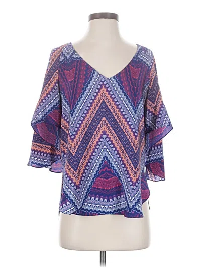 Pre-owned Amanda Uprichard 3/4 Sleeve Silk Top Purple V-neck Tops