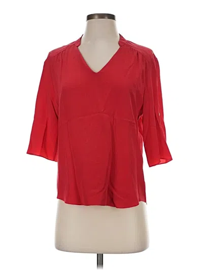 Pre-owned Amanda Uprichard 3/4 Sleeve Silk Top Red V-neck Tops