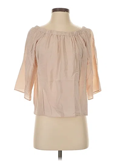 Pre-owned Amanda Uprichard 3/4 Sleeve Silk Top Tan Cold Shoulder Neckline Tops In Brown
