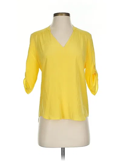 Pre-owned Amanda Uprichard 3/4 Sleeve Silk Top Yellow V Neck Tops