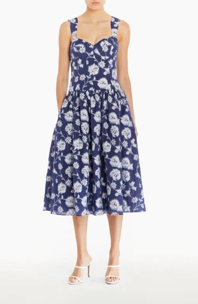 Amanda Uprichard Abernathy Floral Midi Dress In Navy