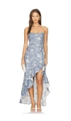Amanda Uprichard Alyse Dress In Denim Brocade In Denim Brocade