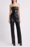 Amanda Uprichard Amoret Belted Strapless Faux Leather Jumpsuit In Black