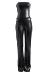 Amanda Uprichard Amoret Belted Strapless Faux Leather Jumpsuit In Black