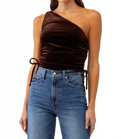 Amanda Uprichard Ania Velvet One Shoulder Top In Cocoa In Brown