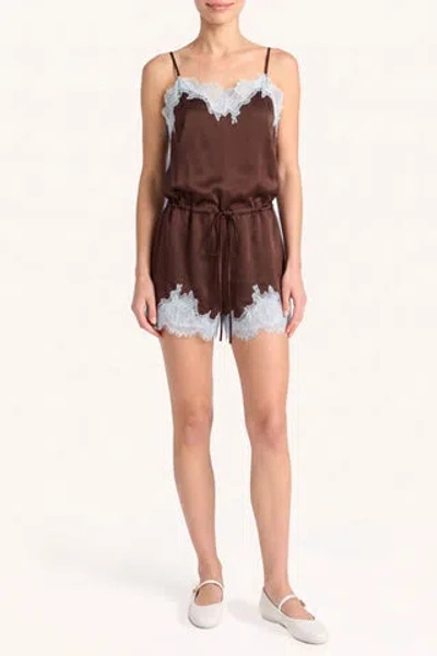 Amanda Uprichard Audrie Silk Romper In Brown