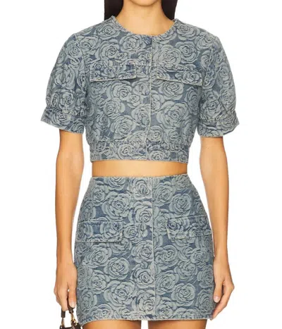 Amanda Uprichard Bello Short Sleeve Jacket In Vintage Wash In Blue