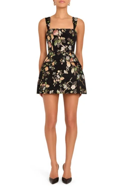 Amanda Uprichard Bethany Floral Embroidery Cocktail Romper In Black