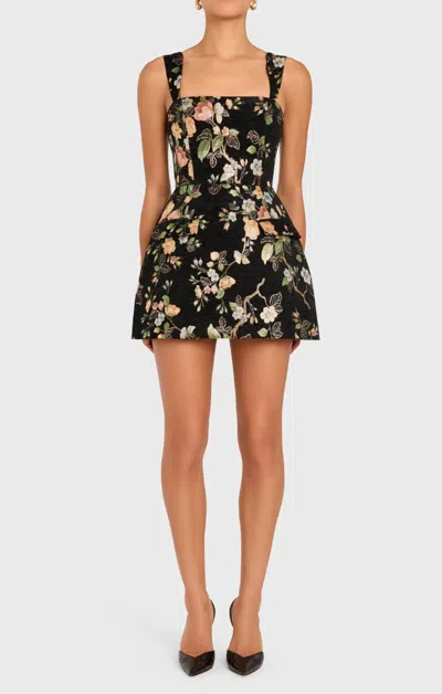 Amanda Uprichard Bethany Floral Embroidery Cocktail Romper In Black
