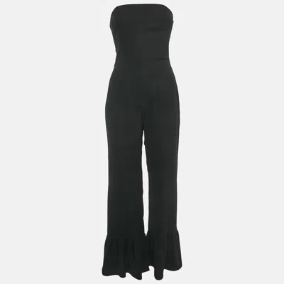 Amanda Uprichard Black Crepe Strapless Flounced Hem Jumpsuit