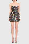 Amanda Uprichard Bowery Mixed Print Strapless Cocktail Minidress In Black