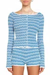 Amanda Uprichard Breezy Long Sleeve Striped Cardigan In Blue In Blue