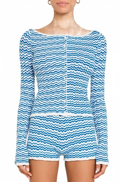 AMANDA UPRICHARD BREEZY LONG SLEEVE STRIPED CARDIGAN IN BLUE