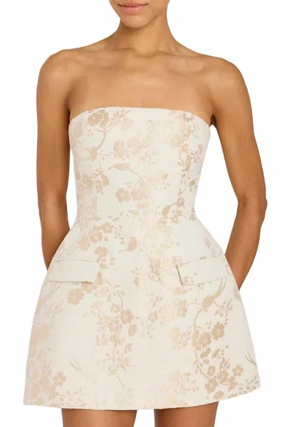Amanda Uprichard Cecile Jacquard Strapless Bethany Romper In White Gold