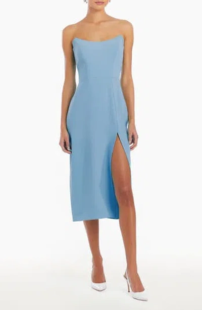 Amanda Uprichard Chamberlain Strapless Sheath Midi Dress In Pacific Blue