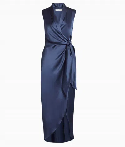 Amanda Uprichard Clara Silk Tie-waist Maxi-dress In Steel Navy In Multi