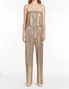 Amanda Uprichard Collina Metallic Strapless Jumpsuit In Gold In Beige