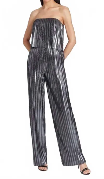 Amanda Uprichard Collina Metallic Strapless Jumpsuit In Grey In Gray