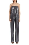Amanda Uprichard Collina Metallic Strapless Jumpsuit In Grey In Gunmetal