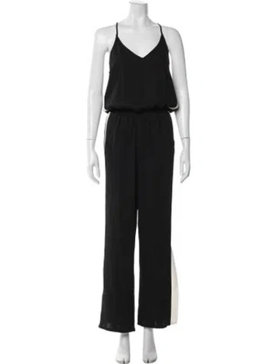 Pre-owned Amanda Uprichard Colorblock Pattern V-neck Jumpsuit In Black