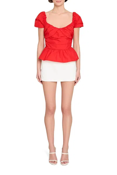 Amanda Uprichard Dorian Peplum Top In Candy Apple In Red