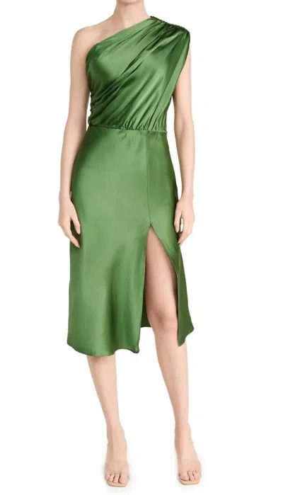Amanda Uprichard Dupree Silk One Shoulder Midi Dress In Green