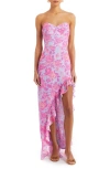 AMANDA UPRICHARD EDEN FLORAL STRAPLESS GOWN