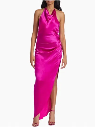 Amanda Uprichard Elektra Gathered Silk Halter Gown In Dark Hot Pink