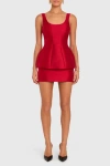 Amanda Uprichard Empire Pleated Peplum Cocktail Minidress In Red