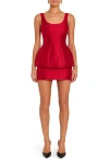 Amanda Uprichard Empire Pleated Peplum Cocktail Minidress In Red