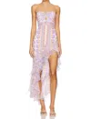 Amanda Uprichard Estrada Asymmetrical Ruffled Side Split Midi Dress In Calabria Print In Pink