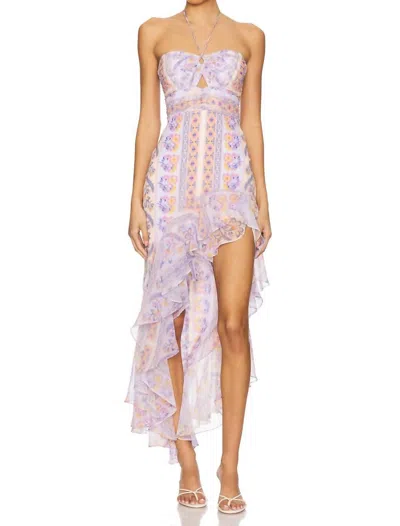 AMANDA UPRICHARD ESTRADA ASYMMETRICAL RUFFLED SIDE SPLIT MIDI DRESS IN CALABRIA PRINT