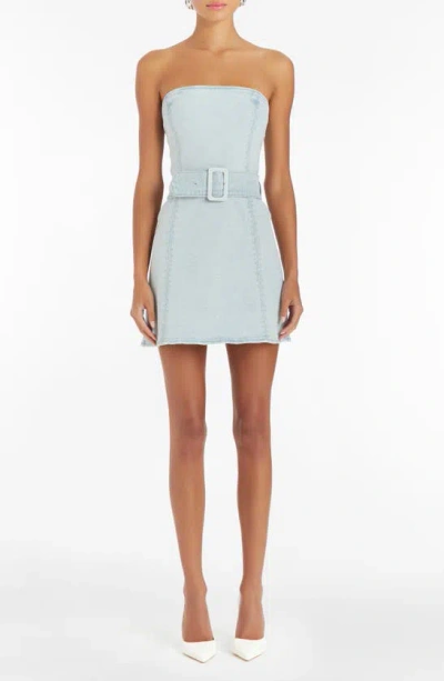 Amanda Uprichard Fae Strapless Denim Minidress In Baby Blue