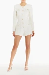 Amanda Uprichard Fallon Long Sleeve Tweed Romper In White/gold