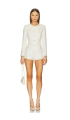 Amanda Uprichard Fallon Long Sleeve Tweed Romper In 白&金黄