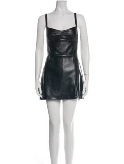 Pre-owned Amanda Uprichard Faux Leather V-neck Jumpsuit In Black