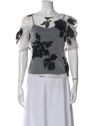 Pre-owned Amanda Uprichard Floral Print Crew Neck Blouse In White
